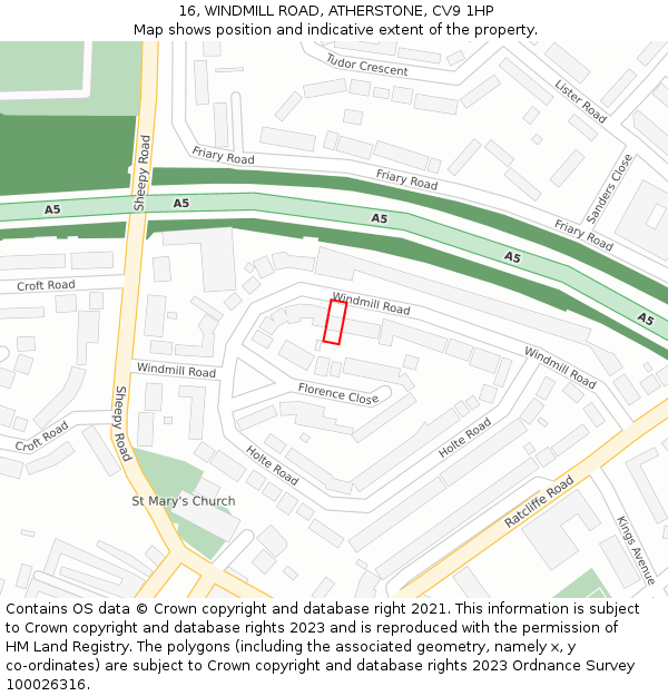 16, WINDMILL ROAD, ATHERSTONE, CV9 1HP: Location map and indicative extent of plot