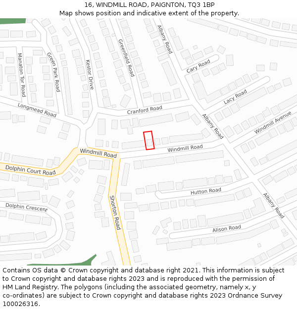 16, WINDMILL ROAD, PAIGNTON, TQ3 1BP: Location map and indicative extent of plot