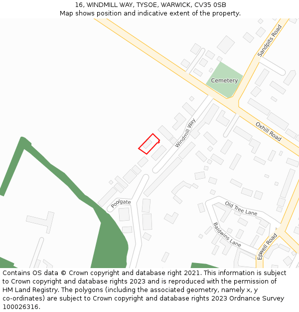 16, WINDMILL WAY, TYSOE, WARWICK, CV35 0SB: Location map and indicative extent of plot
