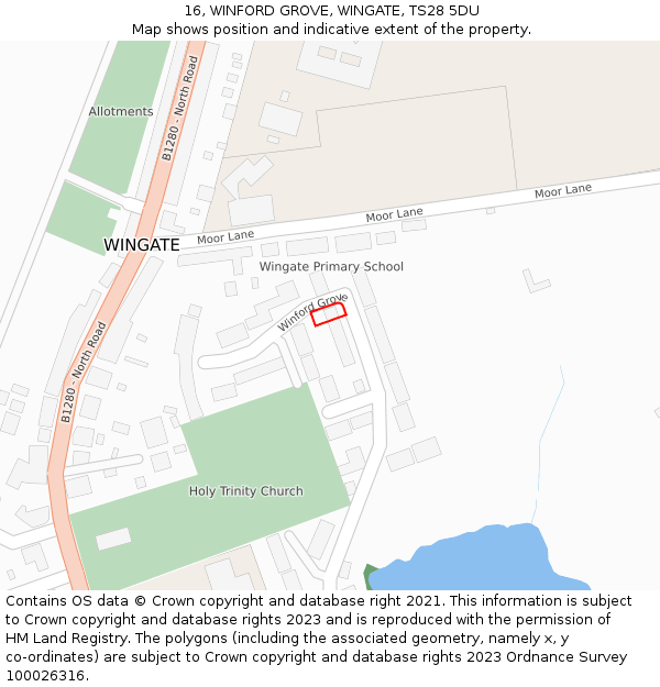 16, WINFORD GROVE, WINGATE, TS28 5DU: Location map and indicative extent of plot