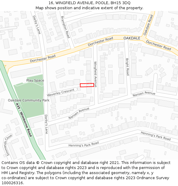 16, WINGFIELD AVENUE, POOLE, BH15 3DQ: Location map and indicative extent of plot