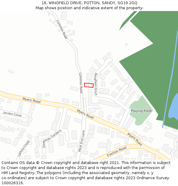 16, WINGFIELD DRIVE, POTTON, SANDY, SG19 2GQ: Location map and indicative extent of plot
