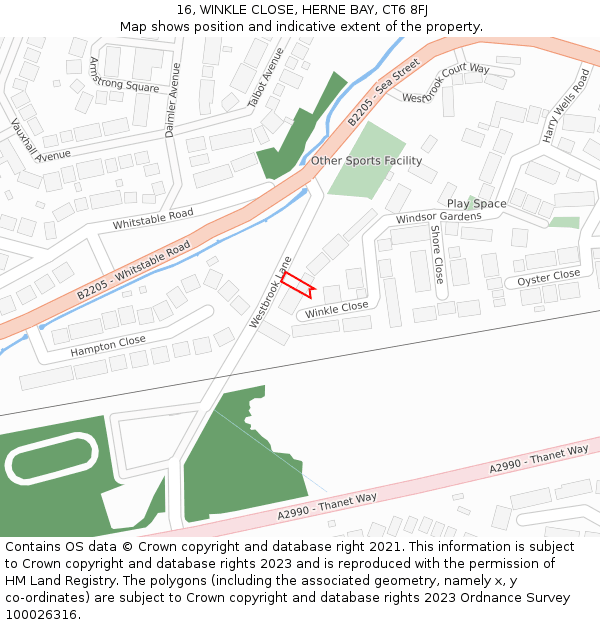 16, WINKLE CLOSE, HERNE BAY, CT6 8FJ: Location map and indicative extent of plot