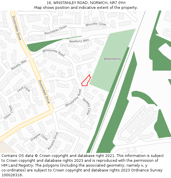 16, WINSTANLEY ROAD, NORWICH, NR7 0YH: Location map and indicative extent of plot