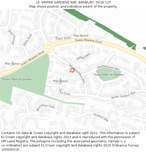 16, WINTER GARDENS WAY, BANBURY, OX16 1UT: Location map and indicative extent of plot