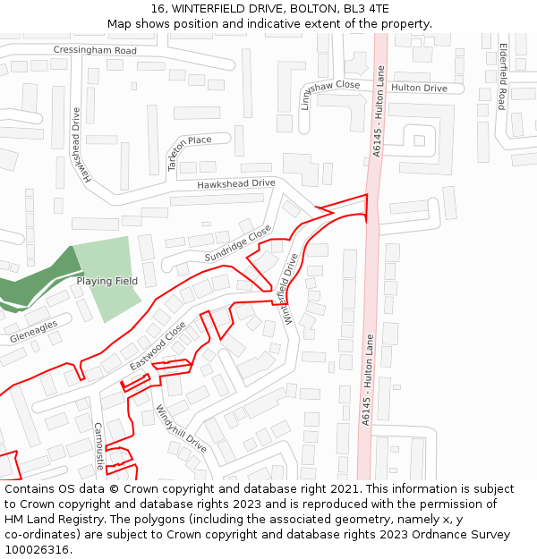 16, WINTERFIELD DRIVE, BOLTON, BL3 4TE: Location map and indicative extent of plot