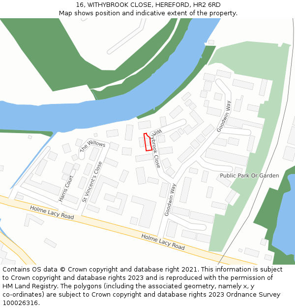16, WITHYBROOK CLOSE, HEREFORD, HR2 6RD: Location map and indicative extent of plot