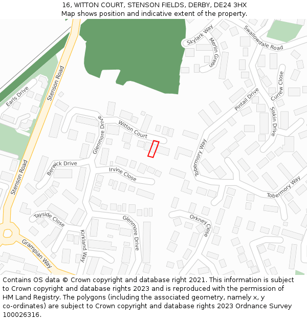16, WITTON COURT, STENSON FIELDS, DERBY, DE24 3HX: Location map and indicative extent of plot