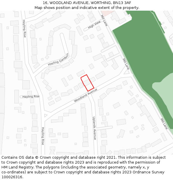 16, WOODLAND AVENUE, WORTHING, BN13 3AF: Location map and indicative extent of plot
