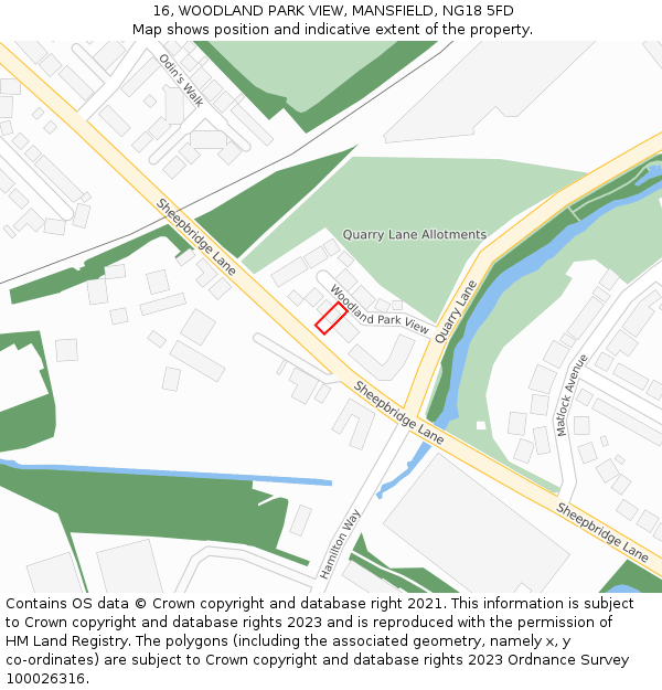 16, WOODLAND PARK VIEW, MANSFIELD, NG18 5FD: Location map and indicative extent of plot