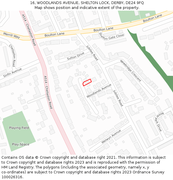 16, WOODLANDS AVENUE, SHELTON LOCK, DERBY, DE24 9FQ: Location map and indicative extent of plot