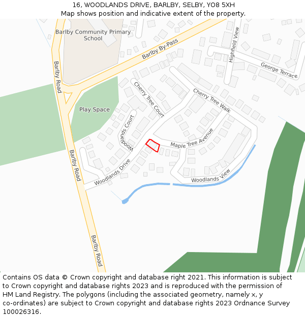 16, WOODLANDS DRIVE, BARLBY, SELBY, YO8 5XH: Location map and indicative extent of plot