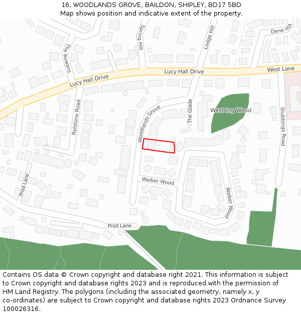 16, WOODLANDS GROVE, BAILDON, SHIPLEY, BD17 5BD: Location map and indicative extent of plot