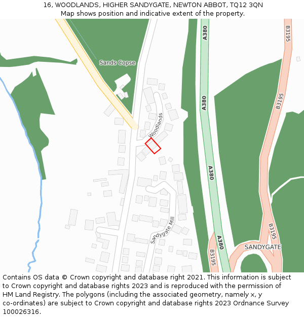 16, WOODLANDS, HIGHER SANDYGATE, NEWTON ABBOT, TQ12 3QN: Location map and indicative extent of plot