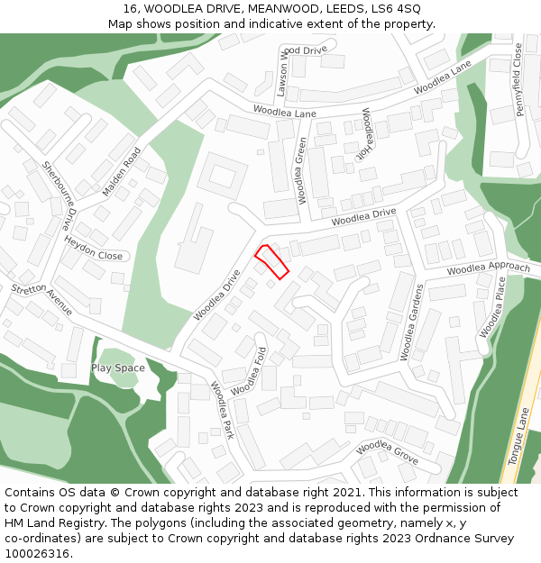 16, WOODLEA DRIVE, MEANWOOD, LEEDS, LS6 4SQ: Location map and indicative extent of plot