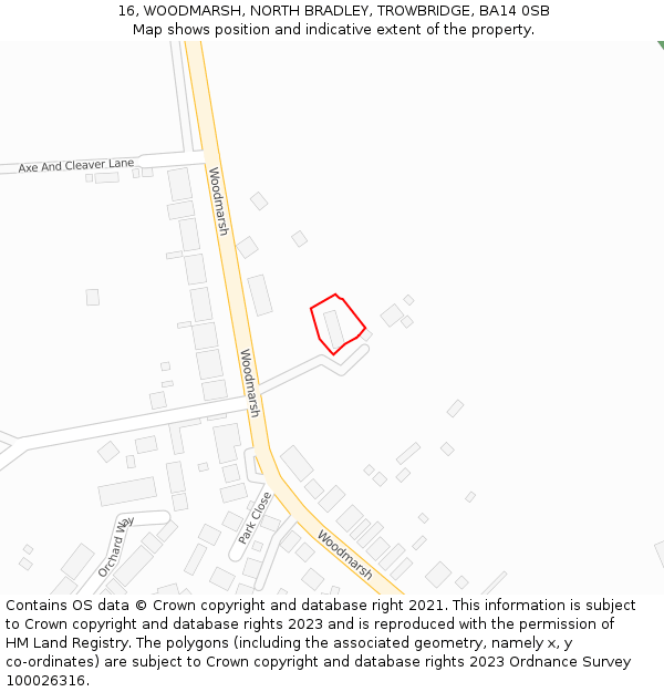 16, WOODMARSH, NORTH BRADLEY, TROWBRIDGE, BA14 0SB: Location map and indicative extent of plot