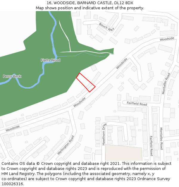 16, WOODSIDE, BARNARD CASTLE, DL12 8DX: Location map and indicative extent of plot