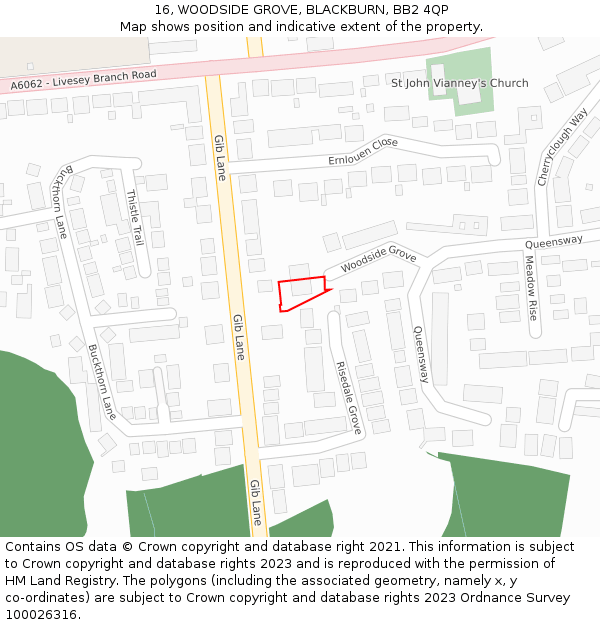 16, WOODSIDE GROVE, BLACKBURN, BB2 4QP: Location map and indicative extent of plot