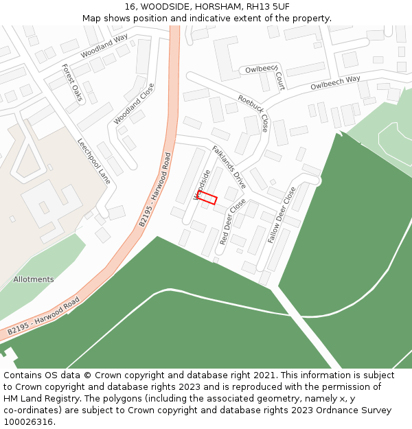 16, WOODSIDE, HORSHAM, RH13 5UF: Location map and indicative extent of plot