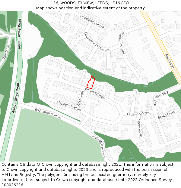 16, WOODSLEY VIEW, LEEDS, LS16 8FQ: Location map and indicative extent of plot