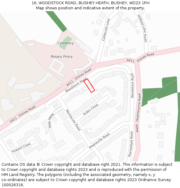 16, WOODSTOCK ROAD, BUSHEY HEATH, BUSHEY, WD23 1PH: Location map and indicative extent of plot