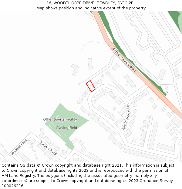 16, WOODTHORPE DRIVE, BEWDLEY, DY12 2RH: Location map and indicative extent of plot