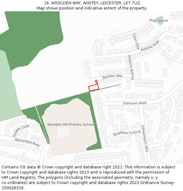 16, WOOLDEN WAY, ANSTEY, LEICESTER, LE7 7UZ: Location map and indicative extent of plot