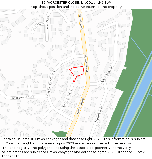 16, WORCESTER CLOSE, LINCOLN, LN6 3LW: Location map and indicative extent of plot