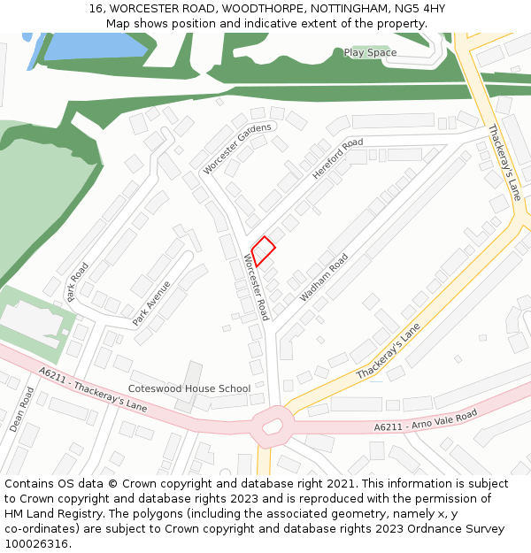 16, WORCESTER ROAD, WOODTHORPE, NOTTINGHAM, NG5 4HY: Location map and indicative extent of plot