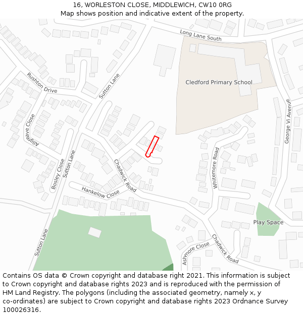 16, WORLESTON CLOSE, MIDDLEWICH, CW10 0RG: Location map and indicative extent of plot