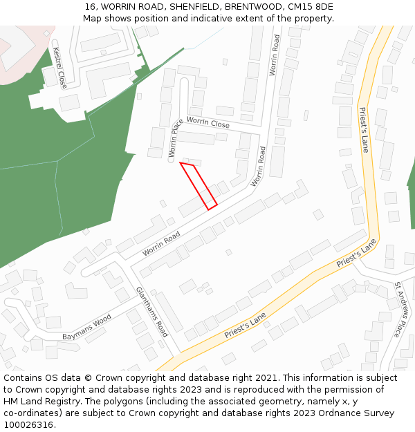 16, WORRIN ROAD, SHENFIELD, BRENTWOOD, CM15 8DE: Location map and indicative extent of plot
