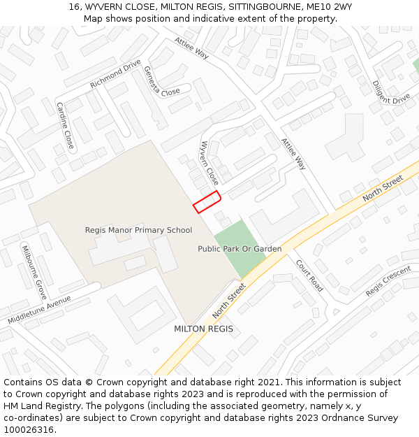 16, WYVERN CLOSE, MILTON REGIS, SITTINGBOURNE, ME10 2WY: Location map and indicative extent of plot