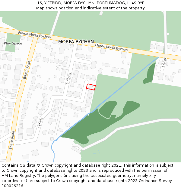 16, Y FFRIDD, MORFA BYCHAN, PORTHMADOG, LL49 9YR: Location map and indicative extent of plot