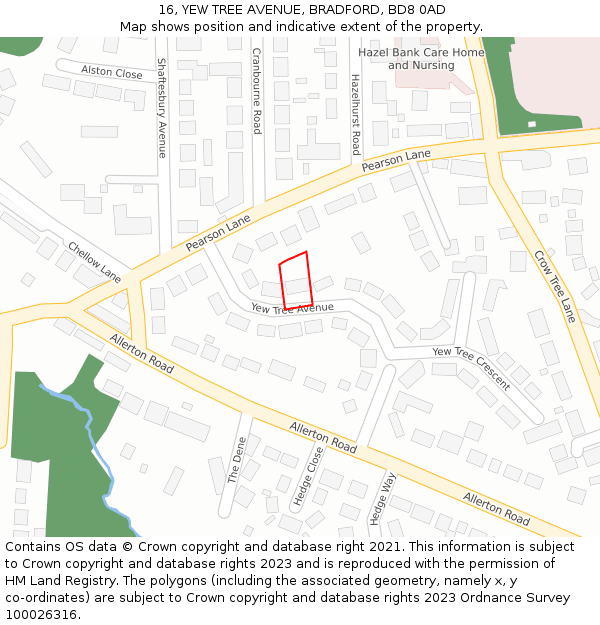 16, YEW TREE AVENUE, BRADFORD, BD8 0AD: Location map and indicative extent of plot