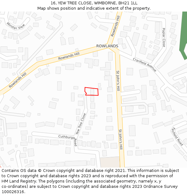 16, YEW TREE CLOSE, WIMBORNE, BH21 1LL: Location map and indicative extent of plot