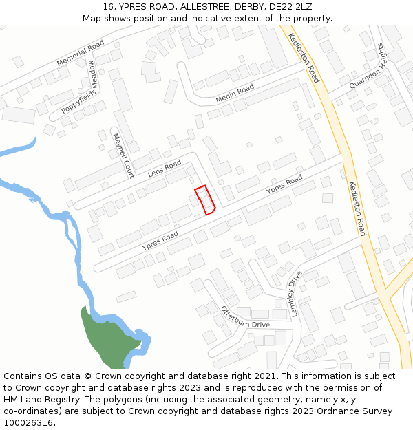16, YPRES ROAD, ALLESTREE, DERBY, DE22 2LZ: Location map and indicative extent of plot