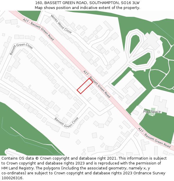 160, BASSETT GREEN ROAD, SOUTHAMPTON, SO16 3LW: Location map and indicative extent of plot