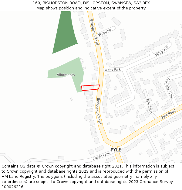 160, BISHOPSTON ROAD, BISHOPSTON, SWANSEA, SA3 3EX: Location map and indicative extent of plot