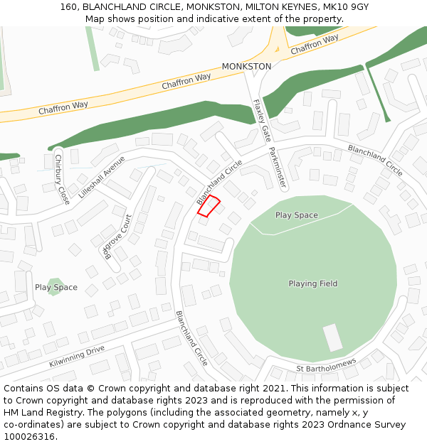 160, BLANCHLAND CIRCLE, MONKSTON, MILTON KEYNES, MK10 9GY: Location map and indicative extent of plot