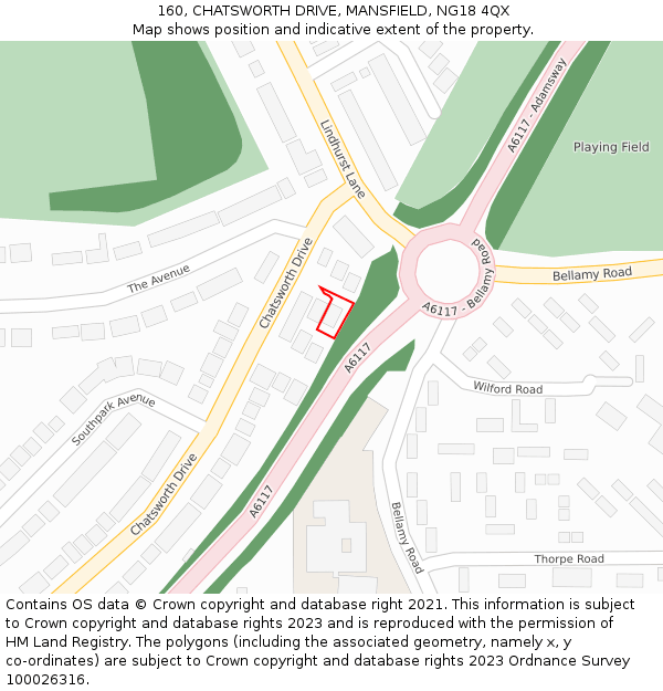 160, CHATSWORTH DRIVE, MANSFIELD, NG18 4QX: Location map and indicative extent of plot