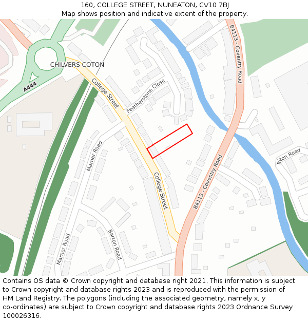 160, COLLEGE STREET, NUNEATON, CV10 7BJ: Location map and indicative extent of plot