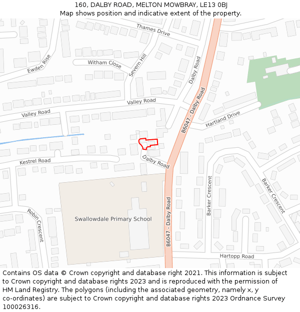 160, DALBY ROAD, MELTON MOWBRAY, LE13 0BJ: Location map and indicative extent of plot