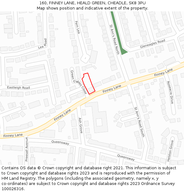 160, FINNEY LANE, HEALD GREEN, CHEADLE, SK8 3PU: Location map and indicative extent of plot