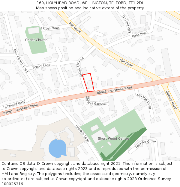 160, HOLYHEAD ROAD, WELLINGTON, TELFORD, TF1 2DL: Location map and indicative extent of plot