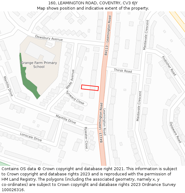 160, LEAMINGTON ROAD, COVENTRY, CV3 6JY: Location map and indicative extent of plot