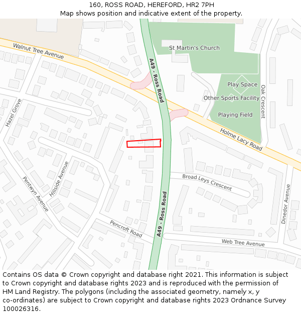 160, ROSS ROAD, HEREFORD, HR2 7PH: Location map and indicative extent of plot