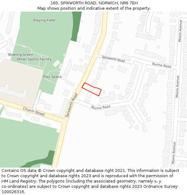 160, SPIXWORTH ROAD, NORWICH, NR6 7EH: Location map and indicative extent of plot
