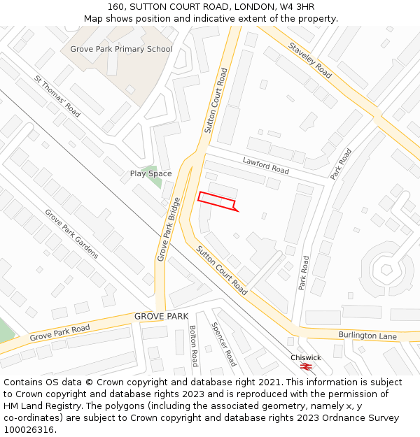 160, SUTTON COURT ROAD, LONDON, W4 3HR: Location map and indicative extent of plot