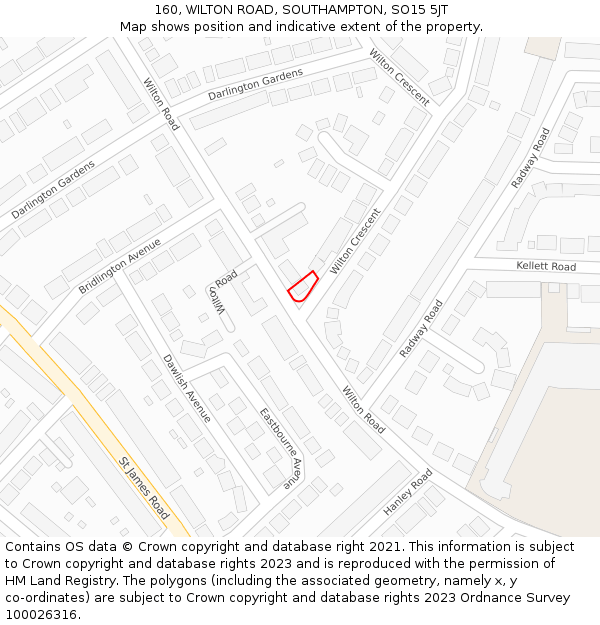 160, WILTON ROAD, SOUTHAMPTON, SO15 5JT: Location map and indicative extent of plot