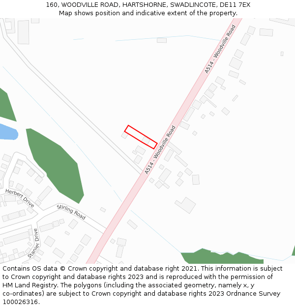 160, WOODVILLE ROAD, HARTSHORNE, SWADLINCOTE, DE11 7EX: Location map and indicative extent of plot